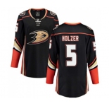 Women Anaheim Ducks #5 Korbinian Holzer Fanatics Branded Black Home Breakaway Hockey Jersey