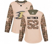 Women Anaheim Ducks #52 Julius Nattinen Authentic Camo Veterans Day Practice Hockey Jersey