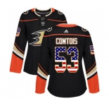 Women Anaheim Ducks #53 Max Comtois Authentic Black USA Flag Fashion Hockey Jersey