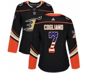 Women Anaheim Ducks #7 Andrew Cogliano Authentic Black USA Flag Fashion Hockey Jersey