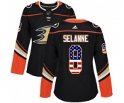 Women Anaheim Ducks #8 Teemu Selanne Authentic Black USA Flag Fashion Hockey Jersey