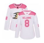Women Anaheim Ducks #8 Teemu Selanne Authentic White Pink Fashion Hockey Jersey