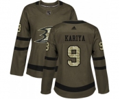 Women Anaheim Ducks #9 Paul Kariya Authentic Green Salute to Service Hockey Jersey