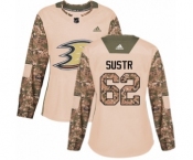 Women's Adidas Anaheim Ducks #62 Andrej Sustr Authentic Camo Veterans Day Practice NHL Jersey