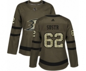 Women's Adidas Anaheim Ducks #62 Andrej Sustr Authentic Green Salute to Service NHL Jersey