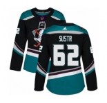 Women's Adidas Anaheim Ducks #62 Andrej Sustr Premier Black-Teal Alternate NHL Jersey