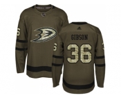 Youth Adidas Anaheim Ducks #36 John Gibson Green Salute to Service Stitched NHL Jersey