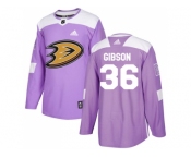 Youth Adidas Anaheim Ducks #36 John Gibson Purple Authentic Fights Cancer Stitched NHL Jersey
