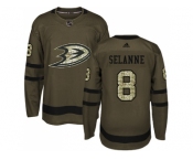 Youth Adidas Anaheim Ducks #8 Teemu Selanne Green Salute to Service Stitched NHL Jersey