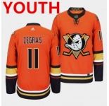 Youth Anaheim Ducks #11 Trevor Zegras Orange Authentic Adidas Jersey