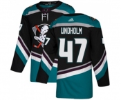 Youth Anaheim Ducks #47 Hampus Lindholm Authentic Black Teal Alternate Hockey Jersey