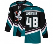Youth Anaheim Ducks #48 Isac Lundestrom Authentic Black Teal Alternate Hockey Jersey