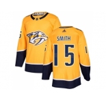 Men Adidas Nashville Predators #15 Craig Smith Yellow Home Authentic Stitched NHL Jersey
