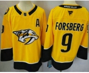 Men's Nashville Predators #9 Filip Forsberg Yellow Authentic Jersey