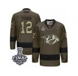 Men's Reebok Nashville Predators #12 Mike Fisher Premier Green Salute to Service 2017 Stanley Cup Final NHL Jersey