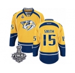 Men's Reebok Nashville Predators #15 Craig Smith Premier Gold Home 2017 Stanley Cup Final NHL Jersey