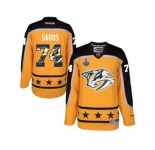 Men's Reebok Nashville Predators #74 Juuse Saros Authentic Gold Home 2017 Stanley Cup Final NHL Jersey New Style