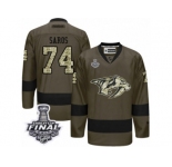 Men's Reebok Nashville Predators #74 Juuse Saros Premier Green Salute to Service 2017 Stanley Cup Final NHL Jersey