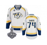 Men's Reebok Nashville Predators #74 Juuse Saros Premier White Away 2017 Stanley Cup Final NHL Jersey