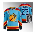 Men's Florida Panthers #23 Carter Verhaeghe Blue 2023 Stanley Cup Final Reverse Retro Stitched Jersey