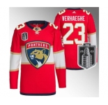 Men's Florida Panthers #23 Carter Verhaeghe Red 2023 Stanley Cup Final Stitched Jersey