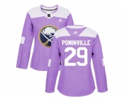 Women Adidas Buffalo Sabres #29 Jason Pominville Purple Authentic Fights Cancer Stitched NHL Jersey