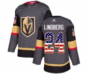 Adidas Vegas Golden Knights #24 Oscar Lindberg Authentic Gray USA Flag Fashion NHL Jersey
