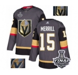 Men Adidas Vegas Golden Knights #15 Jon Merrill Authentic Gray Fashion Gold 2018 Stanley Cup Final NHL Jersey