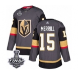 Men Adidas Vegas Golden Knights #15 Jon Merrill Authentic Gray Home 2018 Stanley Cup Final NHL Jersey