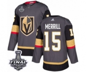 Men Adidas Vegas Golden Knights #15 Jon Merrill Authentic Gray Home 2018 Stanley Cup Final NHL Jersey