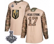 Men Adidas Vegas Golden Knights #17 Vegas Strong Authentic Camo Veterans Day Practice 2018 Stanley Cup Final NHL Jersey