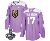 Men Adidas Vegas Golden Knights #17 Vegas Strong Authentic Purple Fights Cancer Practice 2018 Stanley Cup Final NHL Jersey