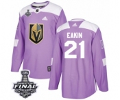 Men Adidas Vegas Golden Knights #21 Cody Eakin Authentic Purple Fights Cancer Practice 2018 Stanley Cup Final NHL Jersey
