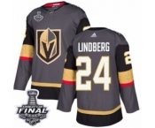 Men Adidas Vegas Golden Knights #24 Oscar Lindberg Authentic Gray Home 2018 Stanley Cup Final NHL Jersey