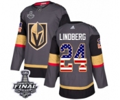 Men Adidas Vegas Golden Knights #24 Oscar Lindberg Authentic Gray USA Flag Fashion 2018 Stanley Cup Final NHL Jersey