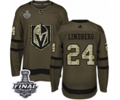 Men Adidas Vegas Golden Knights #24 Oscar Lindberg Authentic Green Salute to Service 2018 Stanley Cup Final NHL Jersey