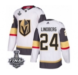 Men Adidas Vegas Golden Knights #24 Oscar Lindberg Authentic White Away 2018 Stanley Cup Final NHL Jersey