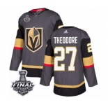 Men Adidas Vegas Golden Knights #27 Shea Theodore Authentic Gray Home 2018 Stanley Cup Final NHL Jersey