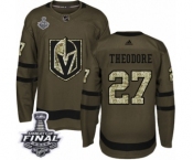 Men Adidas Vegas Golden Knights #27 Shea Theodore Authentic Green Salute to Service 2018 Stanley Cup Final NHL Jersey
