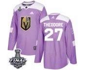Men Adidas Vegas Golden Knights #27 Shea Theodore Authentic Purple Fights Cancer Practice 2018 Stanley Cup Final NHL Jersey