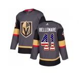 Men Adidas Vegas Golden Knights #41 Pierre-Edouard Bellemare Authentic Gray USA Flag Fashion NHL Jersey