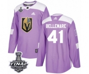 Men Adidas Vegas Golden Knights #41 Pierre-Edouard Bellemare Authentic Purple Fights Cancer Practice 2018 Stanley Cup Final NHL Jersey