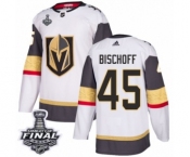 Men Adidas Vegas Golden Knights #45 Jake Bischoff Authentic White Away 2018 Stanley Cup Final NHL Jersey