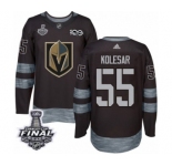 Men Adidas Vegas Golden Knights #55 Keegan Kolesar Authentic Black 1917-2017 100th Anniversary 2018 Stanley Cup Final NHL Jersey
