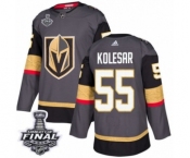 Men Adidas Vegas Golden Knights #55 Keegan Kolesar Authentic Gray Home 2018 Stanley Cup Final NHL Jersey