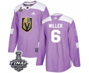 Men Adidas Vegas Golden Knights #6 Colin Miller Authentic Purple Fights Cancer Practice 2018 Stanley Cup Final NHL Jersey