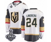 Men Vegas Golden Knights #24 Oscar Lindberg Authentic White Away Fanatics Branded Bre