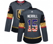 Women Adidas Vegas Golden Knights #15 Jon Merrill Authentic Gray USA Flag Fashion NHL Jersey