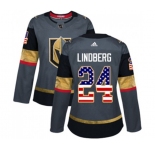 Women Adidas Vegas Golden Knights #24 Oscar Lindberg Authentic Gray USA Flag Fashion NHL Jersey