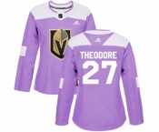 Women Adidas Vegas Golden Knights #27 Shea Theodore Authentic Purple Fights Cancer Practice NHL Jersey